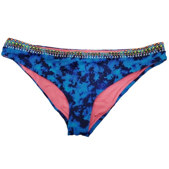 PINK Victoria's Secret Blue‎ Tie Dye Boho Embroidered Swim Bikini Bottoms Sz M - Picture 1 of 6
